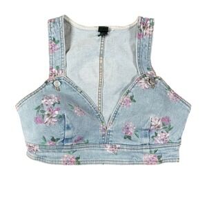 Wild Fable Floral Denim Crop Top Womens Small Blue Pink Bustier Festival Summer